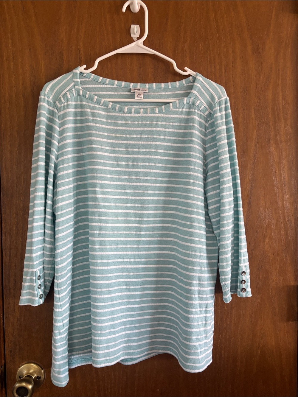 croft & barrow Light Aqua and White Striped Long Sleeve Top
